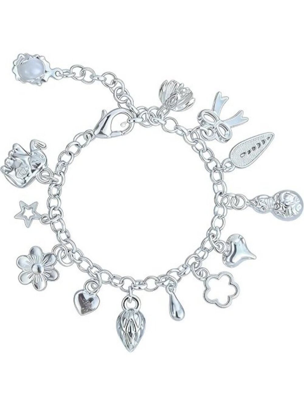 Cool Charm Bracelet for Women Flower Bracelet Sterling Silver